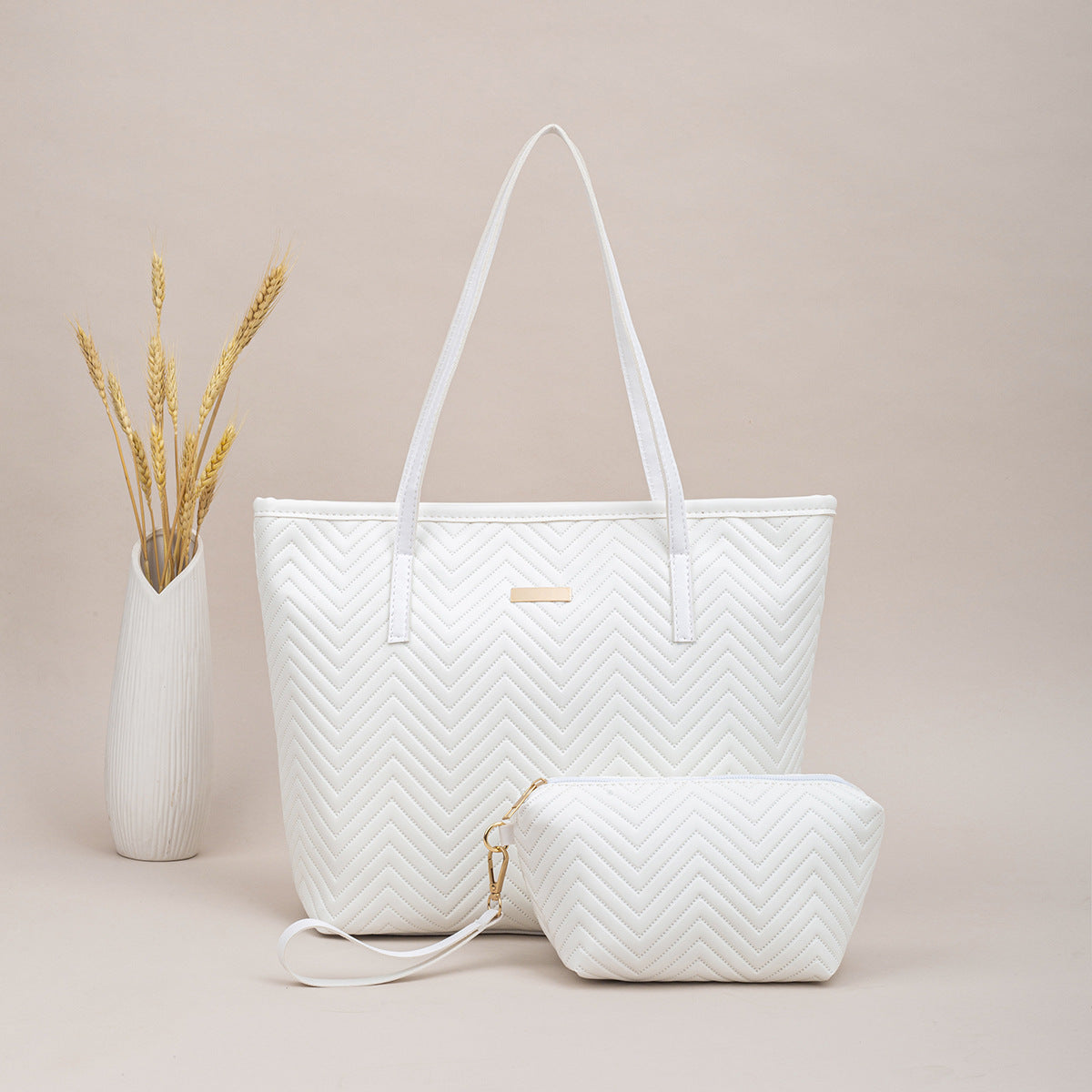 PU Embroidery Shoulder Tote Bag Set