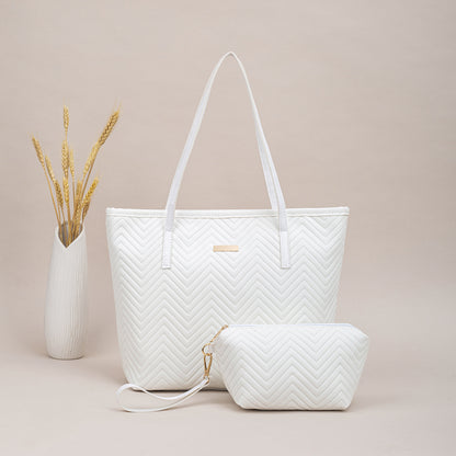 PU Embroidery Shoulder Tote Bag Set