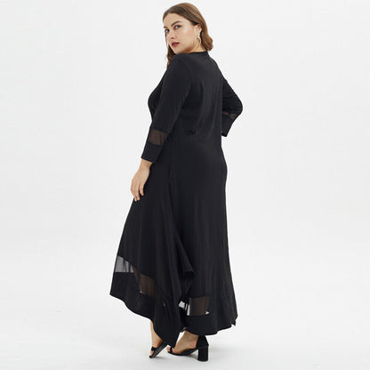 Oversized plus size maxi-jurk met mesh en asymmetrische rok