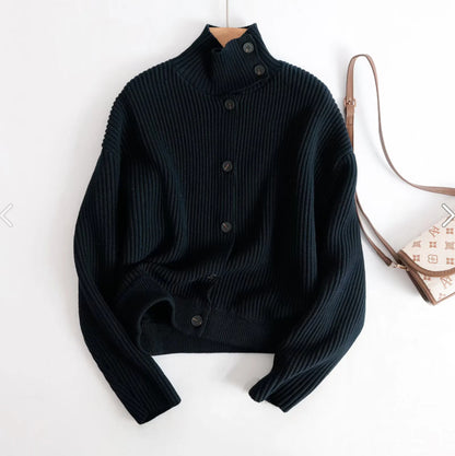Womens High Neck Knitted Cardigan