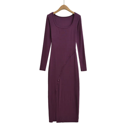 Chic Long Dress for Autumn,  Spicy Pure Desire Style, Fitted Waist, Bodycon Dress for Women