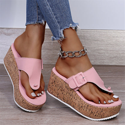 Summer New Large Size Herringbone Platform Women's Casual Platform Slippers