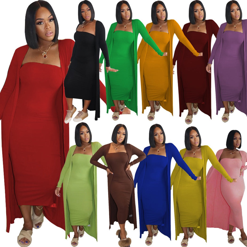Two piece set of strapless women's dress and jacket