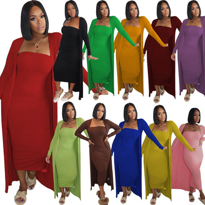 Two piece set of strapless women's dress and jacket