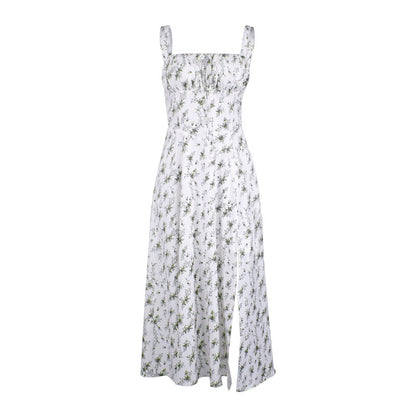 Summer Women's Floral Lace-Up Backless High Slit Suspender Dress Summer Dress