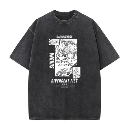Summer AnimePrinted T-Shirt Cotton Washed Vintage Short Sleeve