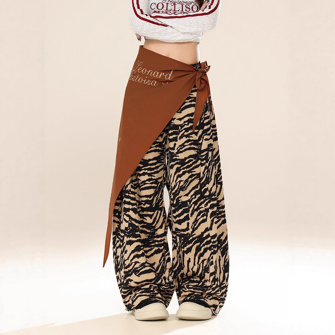 Casual broek met zebraprint rechte losse pijpen met scherpe randen