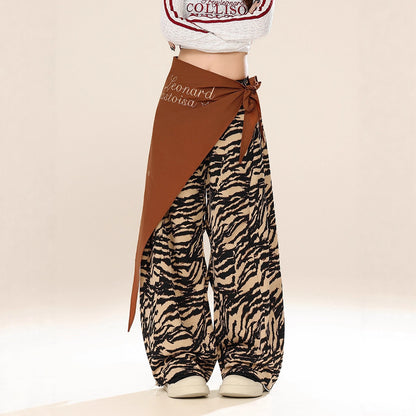 Casual broek met zebraprint rechte losse pijpen met scherpe randen