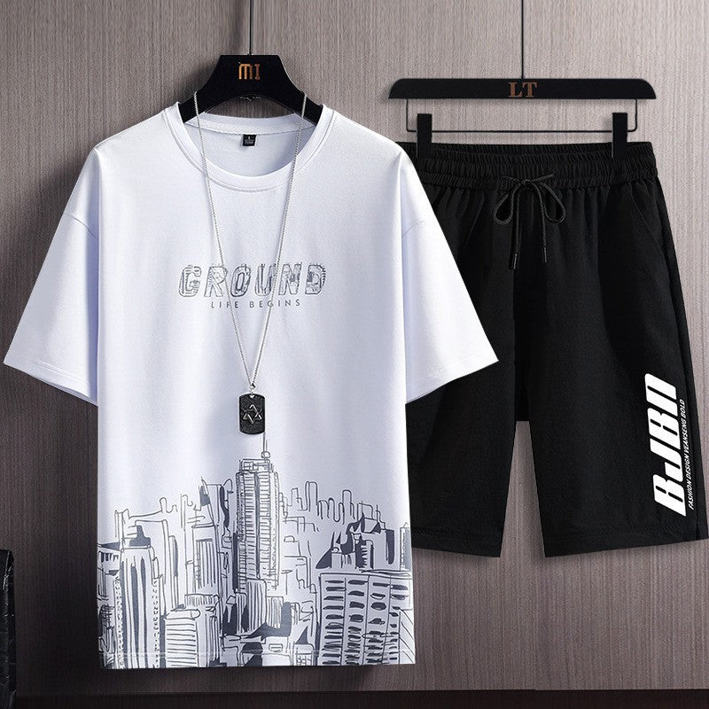 Men's Printed T-Shirt and Shorts Set