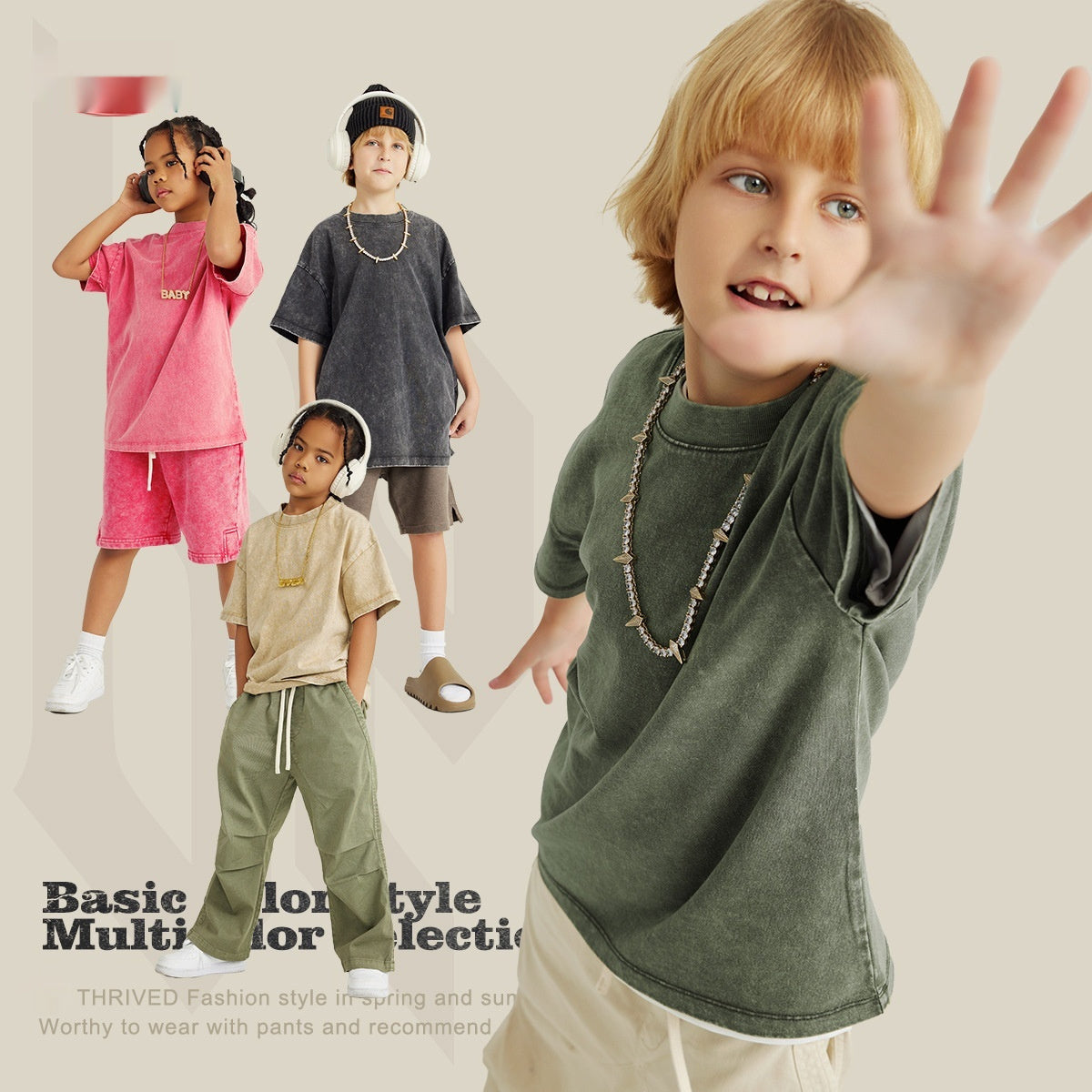 Washed Round Neck Short Sleeve Batik Children's T-shirt