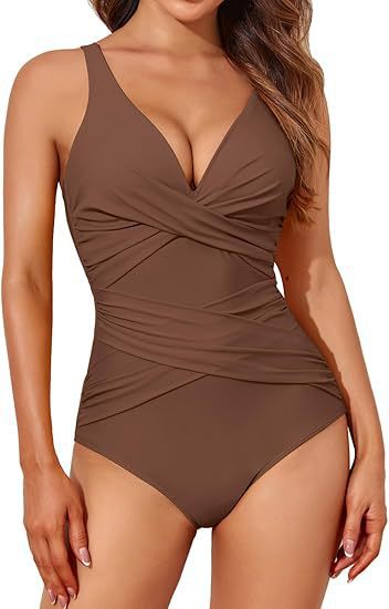 One-piece swimming suit with a high-waisted tight fit for women
