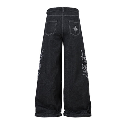 Retro Embroidered Denim Baggy Pants
