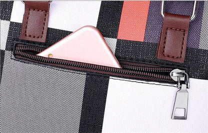 Vintage geruite 4-delige PU-leer tassenset