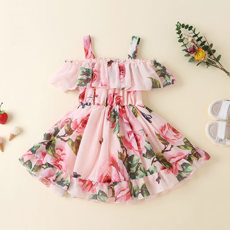 Summer New Foreign Trade Girls Foreign Style Sling Chiffon Skirt Princess Skirt Children's Korean Style Sling Dress