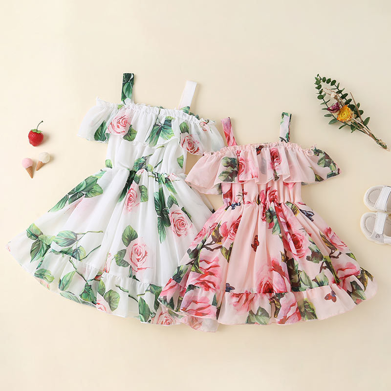 Summer New Foreign Trade Girls Foreign Style Sling Chiffon Skirt Princess Skirt Children's Korean Style Sling Dress