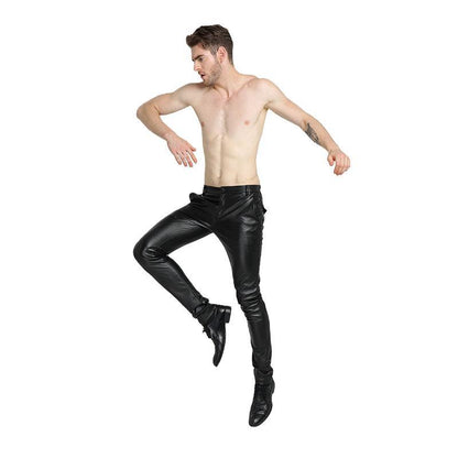 2025 new spring and autumn leather pants men's fashion skinny motorcycle leather pants thin plus size PU trousers wholesale