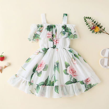 Summer New Foreign Trade Girls Foreign Style Sling Chiffon Skirt Princess Skirt Children's Korean Style Sling Dress