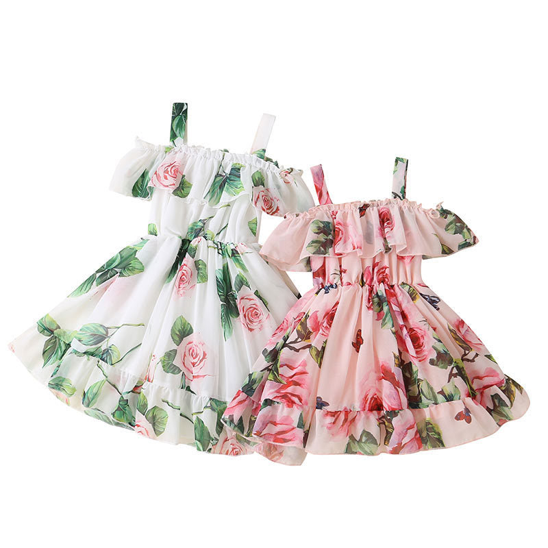 Summer New Foreign Trade Girls Foreign Style Sling Chiffon Skirt Princess Skirt Children's Korean Style Sling Dress