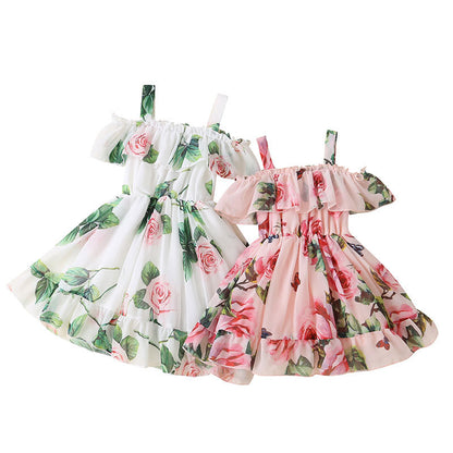 Summer New Foreign Trade Girls Foreign Style Sling Chiffon Skirt Princess Skirt Children's Korean Style Sling Dress