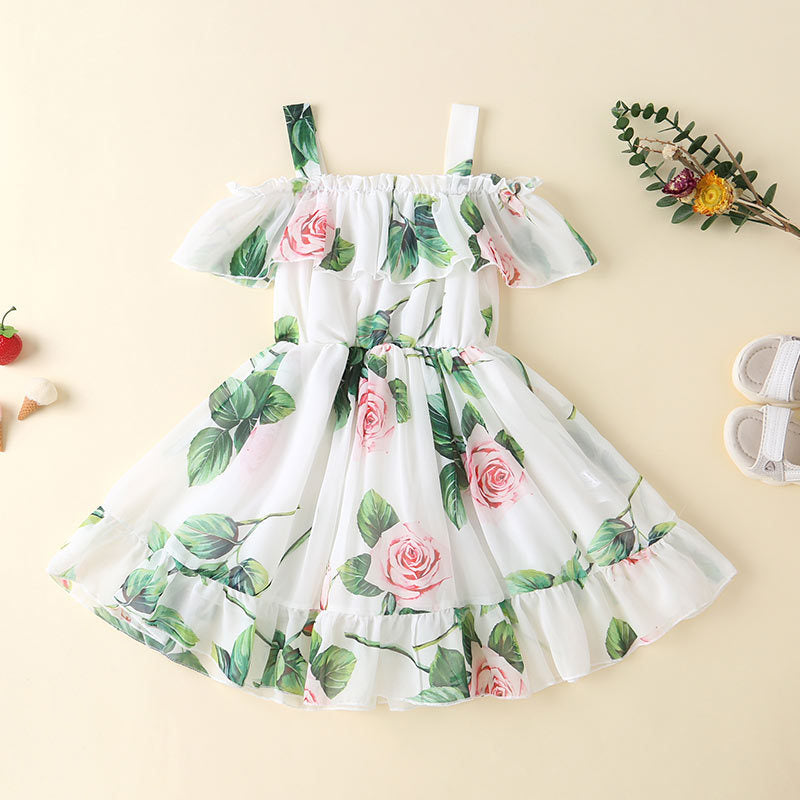 Summer New Foreign Trade Girls Foreign Style Sling Chiffon Skirt Princess Skirt Children's Korean Style Sling Dress