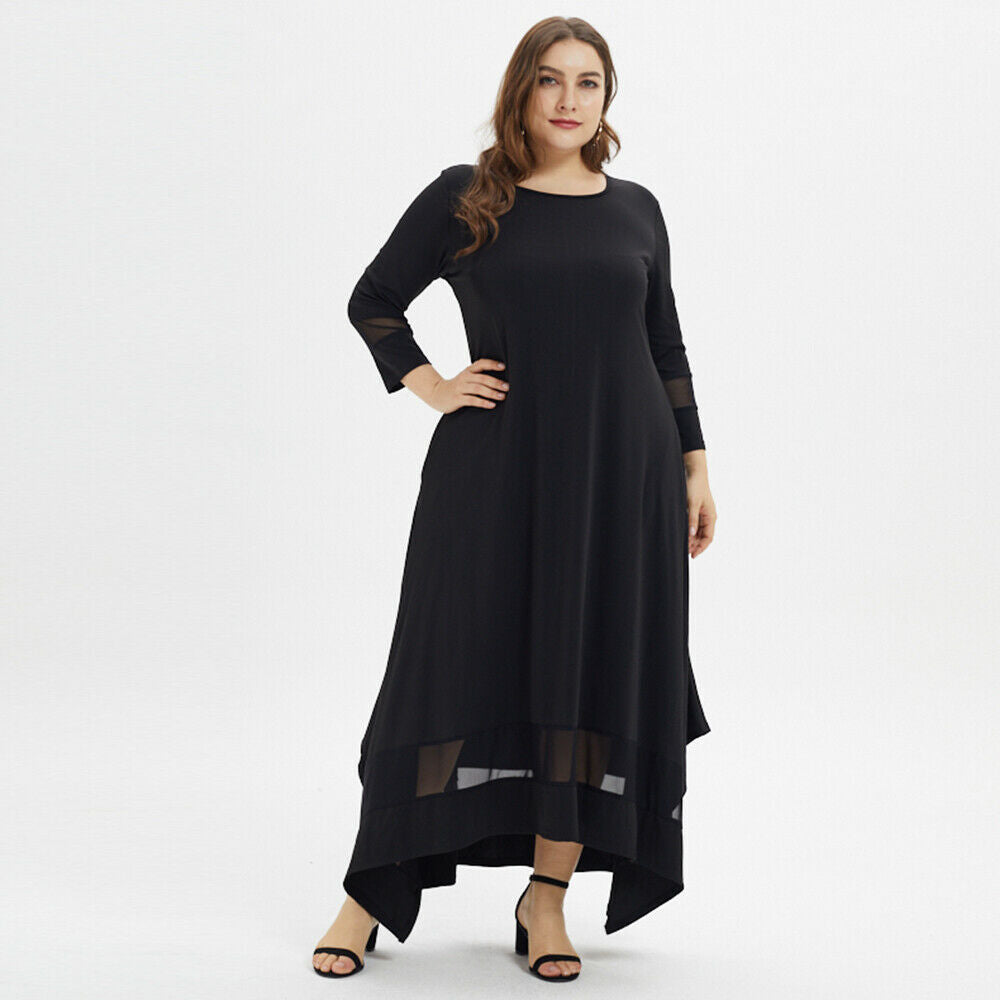 Oversized plus size maxi-jurk met mesh en asymmetrische rok