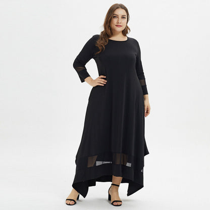 Oversized plus size maxi-jurk met mesh en asymmetrische rok