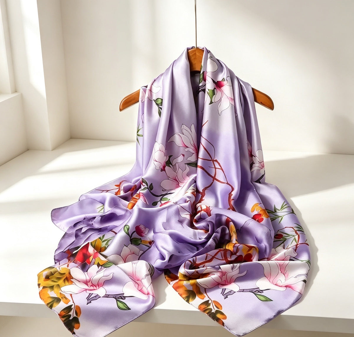 Women's Lijin Satin Scarf Floral Print Shawl