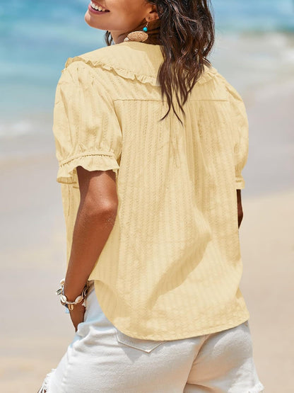 Womens Peter Pan Collar Bubble Sleeve Blouse