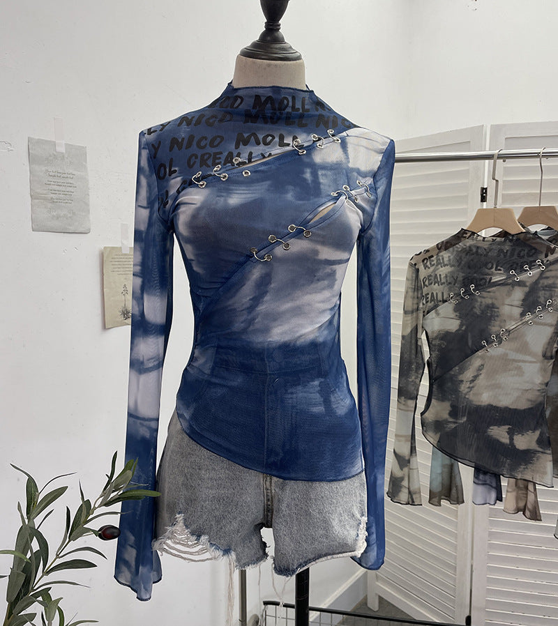 Hollow printed irregular mesh top