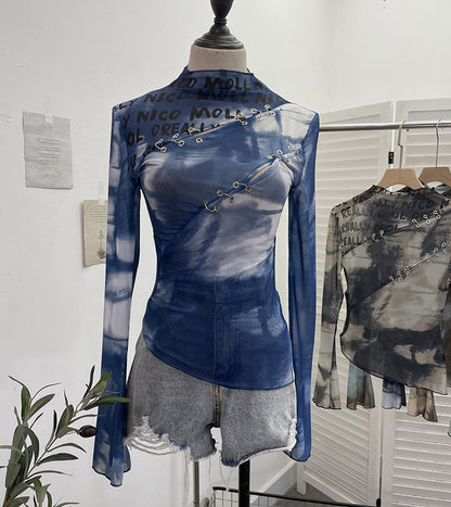 Hollow printed irregular mesh top