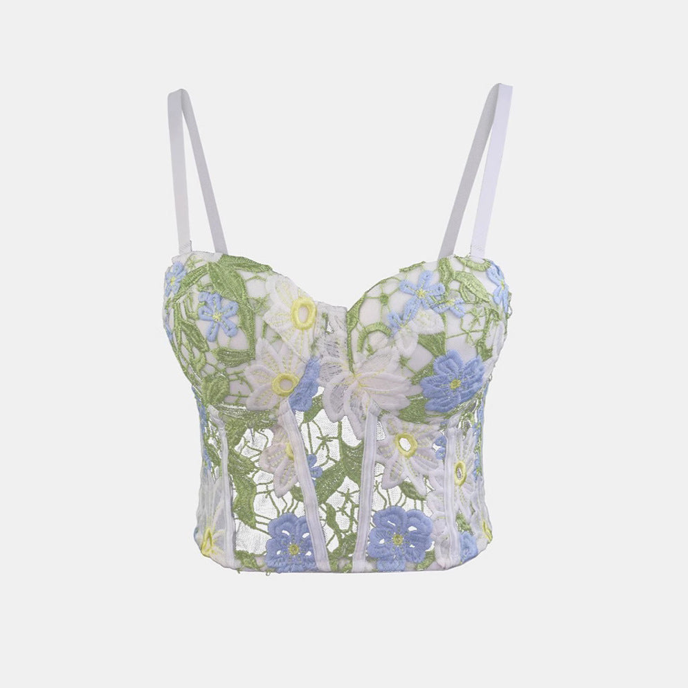 Women's Inner Wear Backless Bra Outerwear Water-Soluble Lace Embroidered Flower Boned Bustier