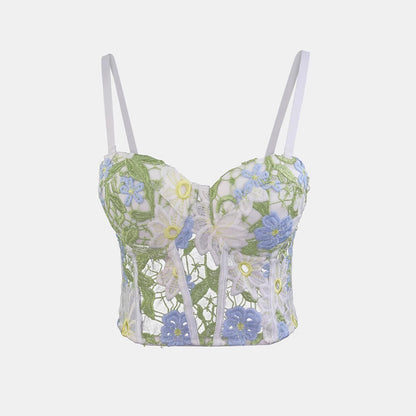 Women's Inner Wear Backless Bra Outerwear Water-Soluble Lace Embroidered Flower Boned Bustier