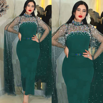 Luxe elegante Dubai damesjurk met mesh en versieringen