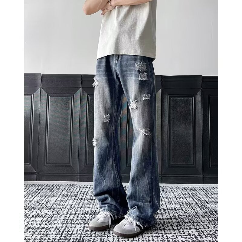 Ripped jeans men's loose straight leg hanging pants