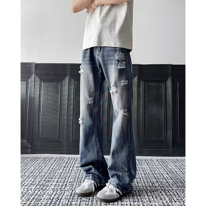 Ripped jeans men's loose straight leg hanging pants