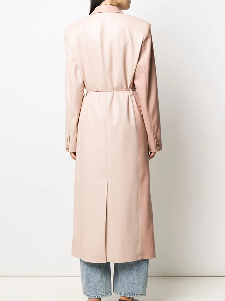 Luxe trenchcoat van PU-leer voor dames met vetersluiting in de taille