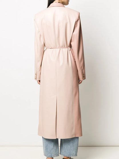 Luxe trenchcoat van PU-leer voor dames met vetersluiting in de taille