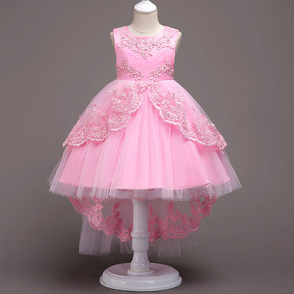 Childrens Evening Dress Lace Bow Diamond Sleeveless Performance Dress