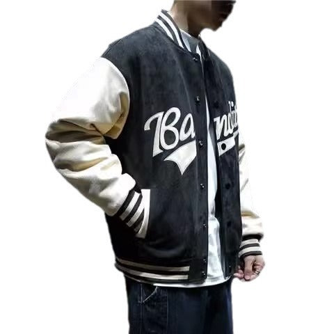 Mens Retro Stand Collar Baseball Jacket
