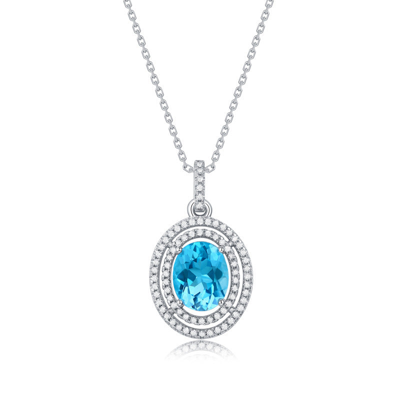 S925 Sterling Zilver Luxe High-definition Oceaan Hart Blauwe Topaas Moissanite Ketting