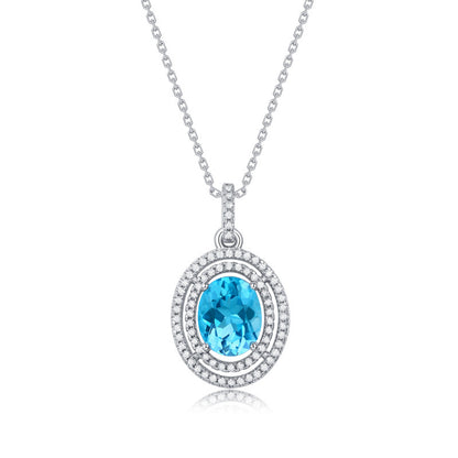 S925 Sterling Zilver Luxe High-definition Oceaan Hart Blauwe Topaas Moissanite Ketting