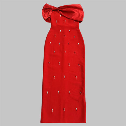 Women Elegant Off Shoulder Rhinestone Bandage Party Dress