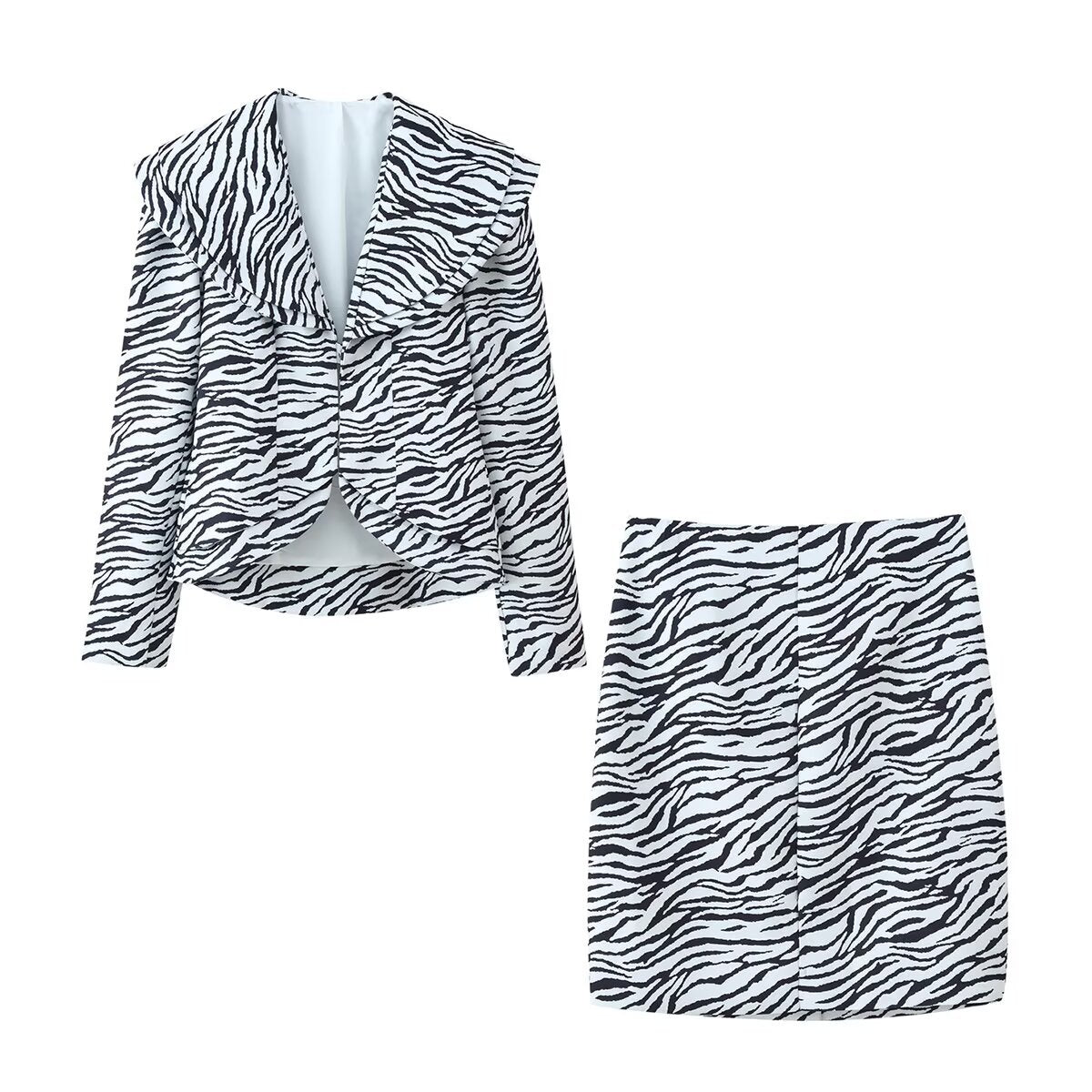 Diagonal suit jacket+skirt set