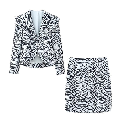 Diagonal suit jacket+skirt set