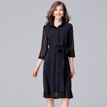 Clearance breasted dress Spring and Autumn new simple stitching cardigan dress plus-sized plus size 100.00kg