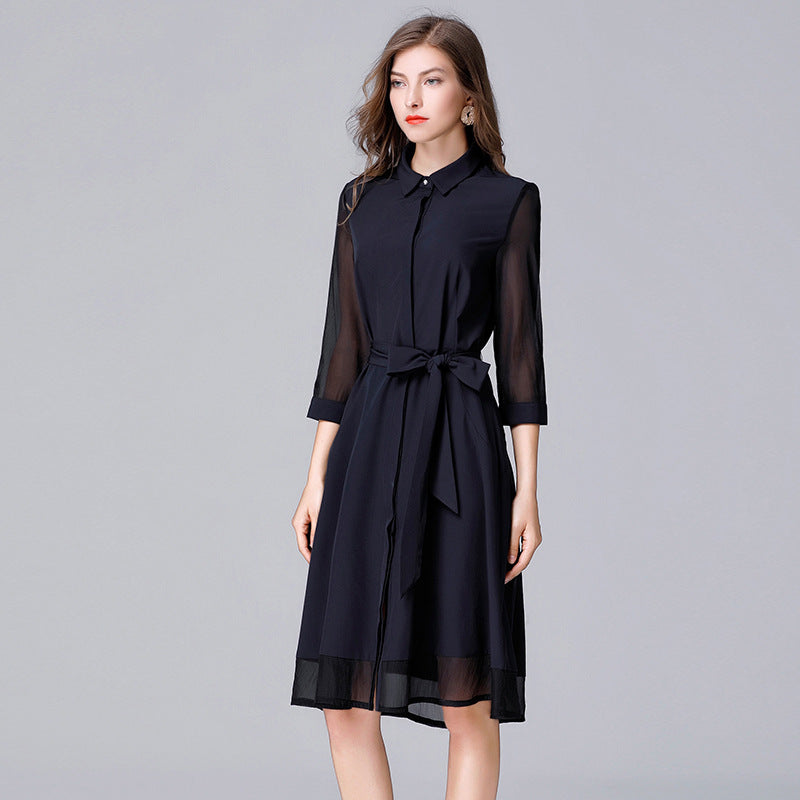 Clearance breasted dress Spring and Autumn new simple stitching cardigan dress plus-sized plus size 100.00kg
