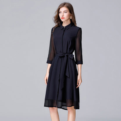 Clearance breasted dress Spring and Autumn new simple stitching cardigan dress plus-sized plus size 100.00kg