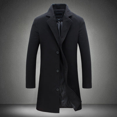 Men Slim Fit Cotton Blend Mid-Length Lapel Coat