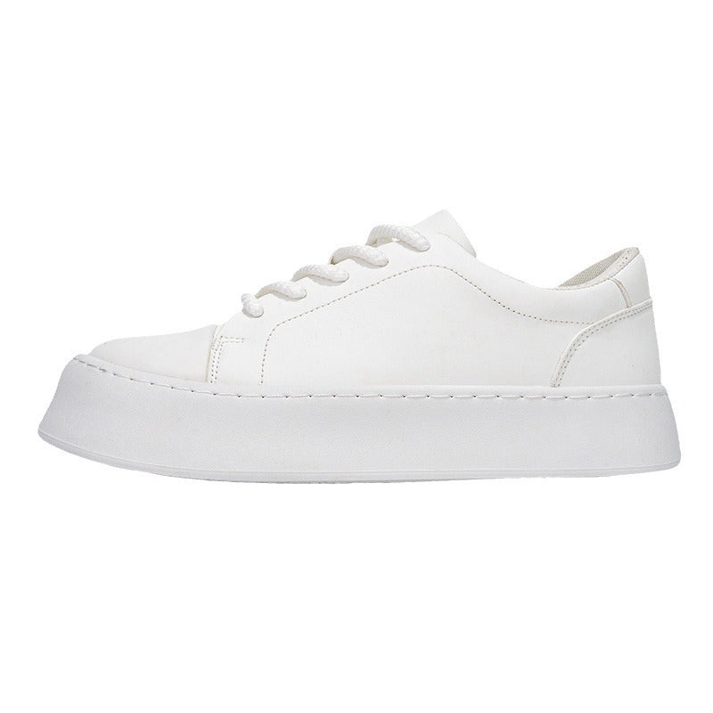 Modieuze witte heren sneakers met veters en dikke zool lakleer