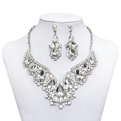 Exaggerated Necklace Alloy Full Diamond Necklace Earring Set Exquisite Zircon Stage Bride Wedding Dress Accessories